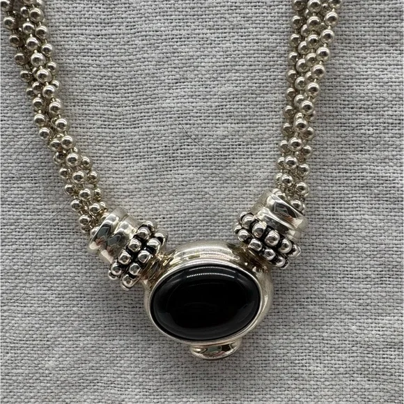 Joseph Esposito Sterling Silver Multi-Chain Necklace with Removable Onyx Pendant - Picture 2 of 8